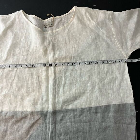 Magic Linen Color-Block Linen Dress Adria in White and Gray Lagenlook XL Pocket - Picture 8 of 9